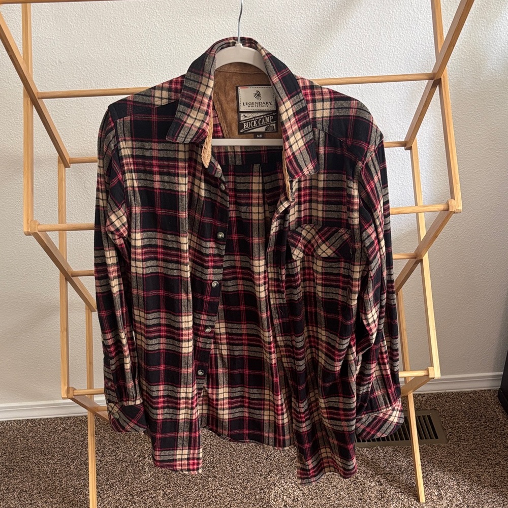 Legendary Whitetails Black, Cream & Red Plaid Button-Down Shirt